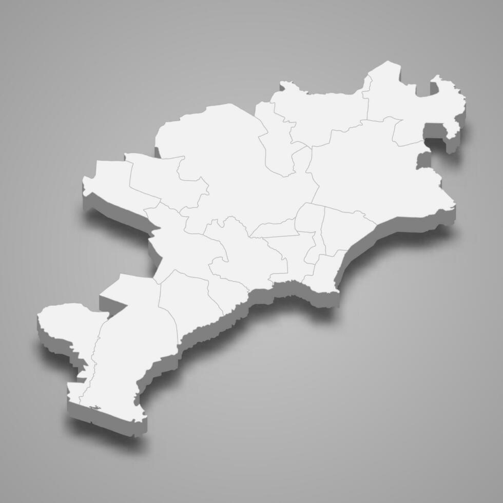3d isometrico carta geografica di jutiapa è un' Provincia di Guatemala vettore