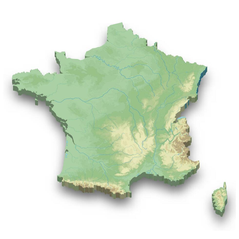 3d isometrico sollievo carta geografica di Francia vettore