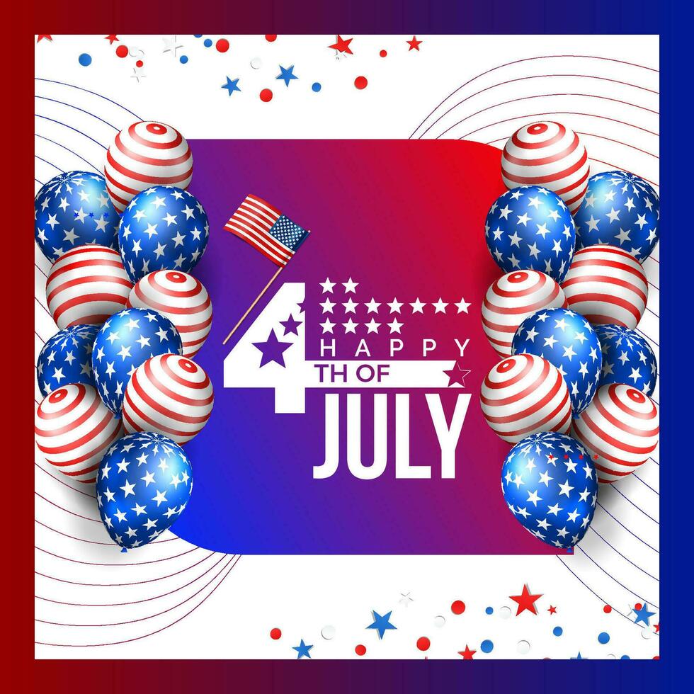 4 ° di luglio celebrazione per americano indipendenza giorno bandiera design con palloncini e Stati Uniti d'America bandiera illustrazione vettore