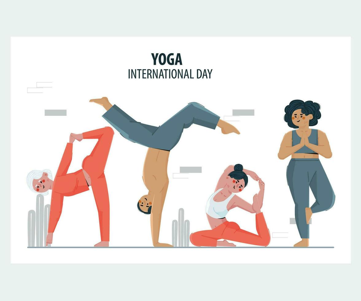 yoga internazionale giorno concetto illustrazione vettore
