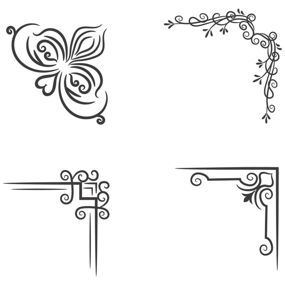 vettore illustrazione di decorativo angolo telaio impostare. impostato mano disegnare di angoli diverso forme fiore decorazione vettore design scarabocchio schizzo stile per nozze e bandiera