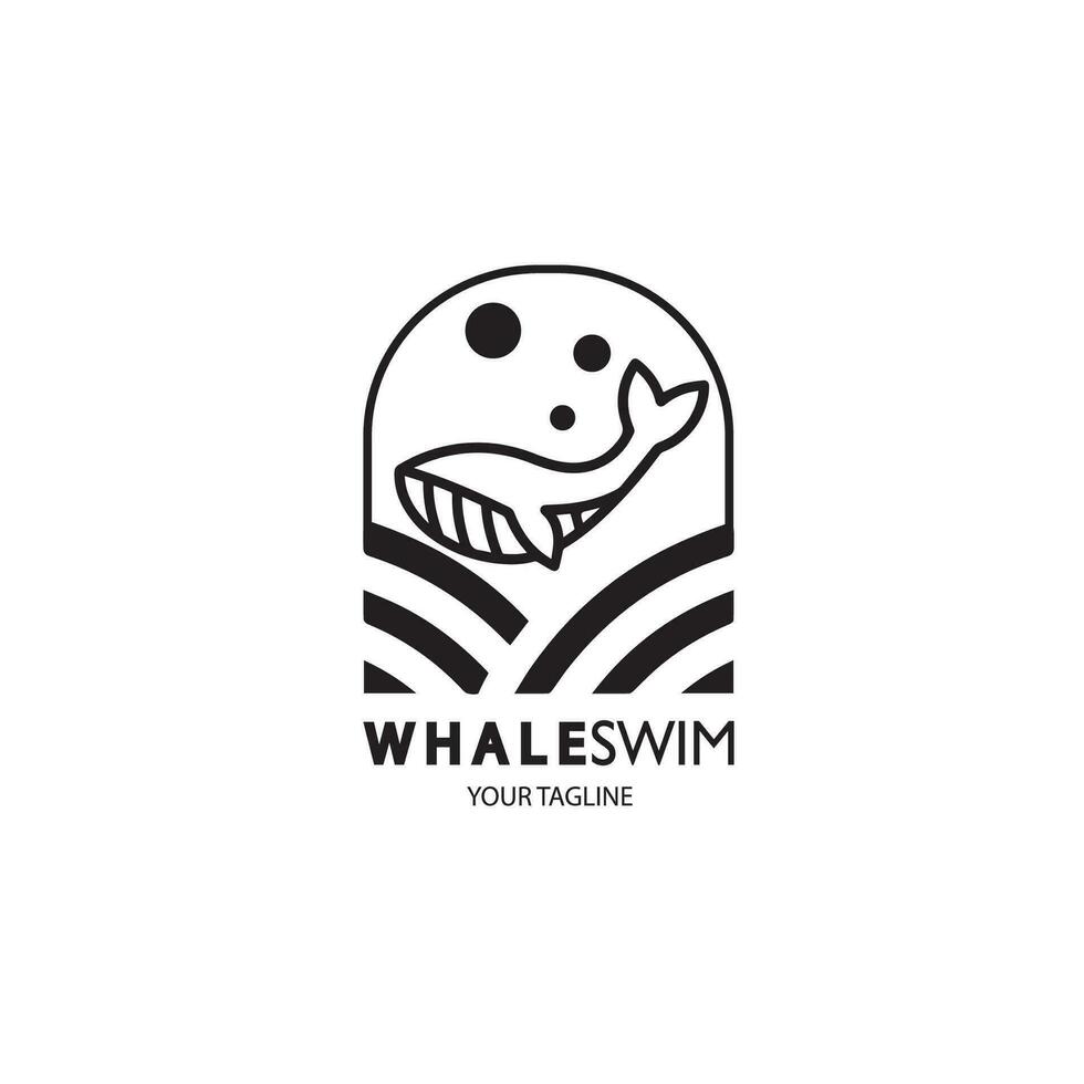 design logo balena semplice nero e bianca vettore illustrazione