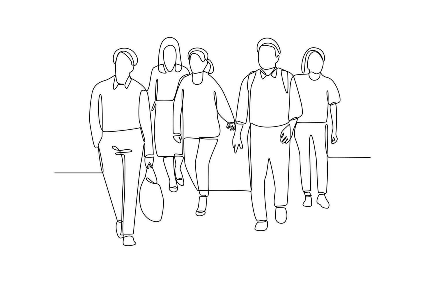 continuo uno linea disegno concetto di un' folla di contento persone all'aperto. singolo linea disegnare design vettore grafico illustrazione.