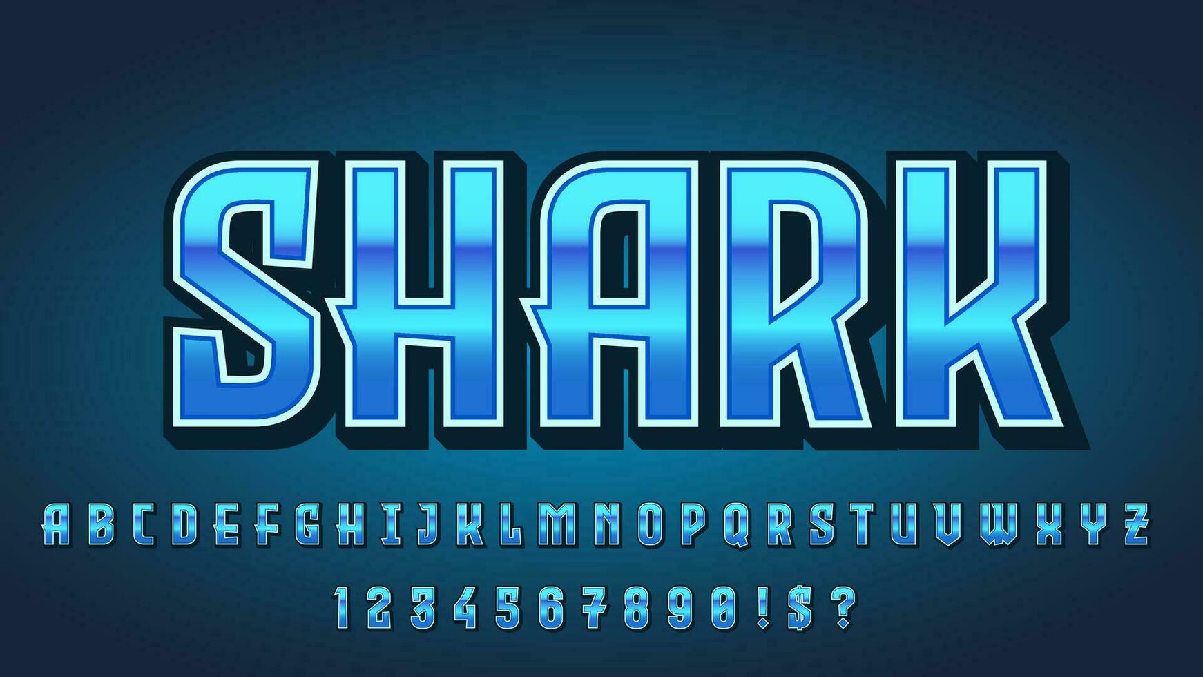 blu squalo metallico gioco e-sport testo effetto alfabeto impostato collezione vettore