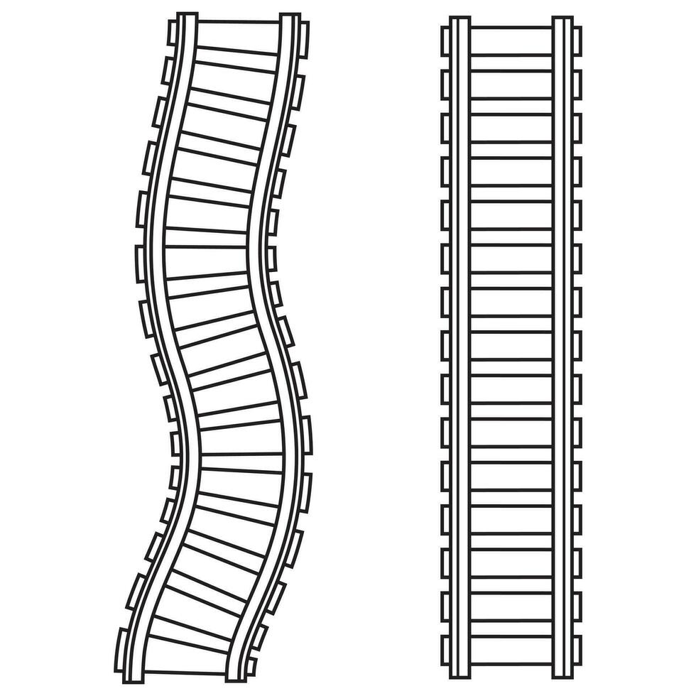 curvo ferrovia, rotaie. vettore isolato illustrazione nero schema colorazione