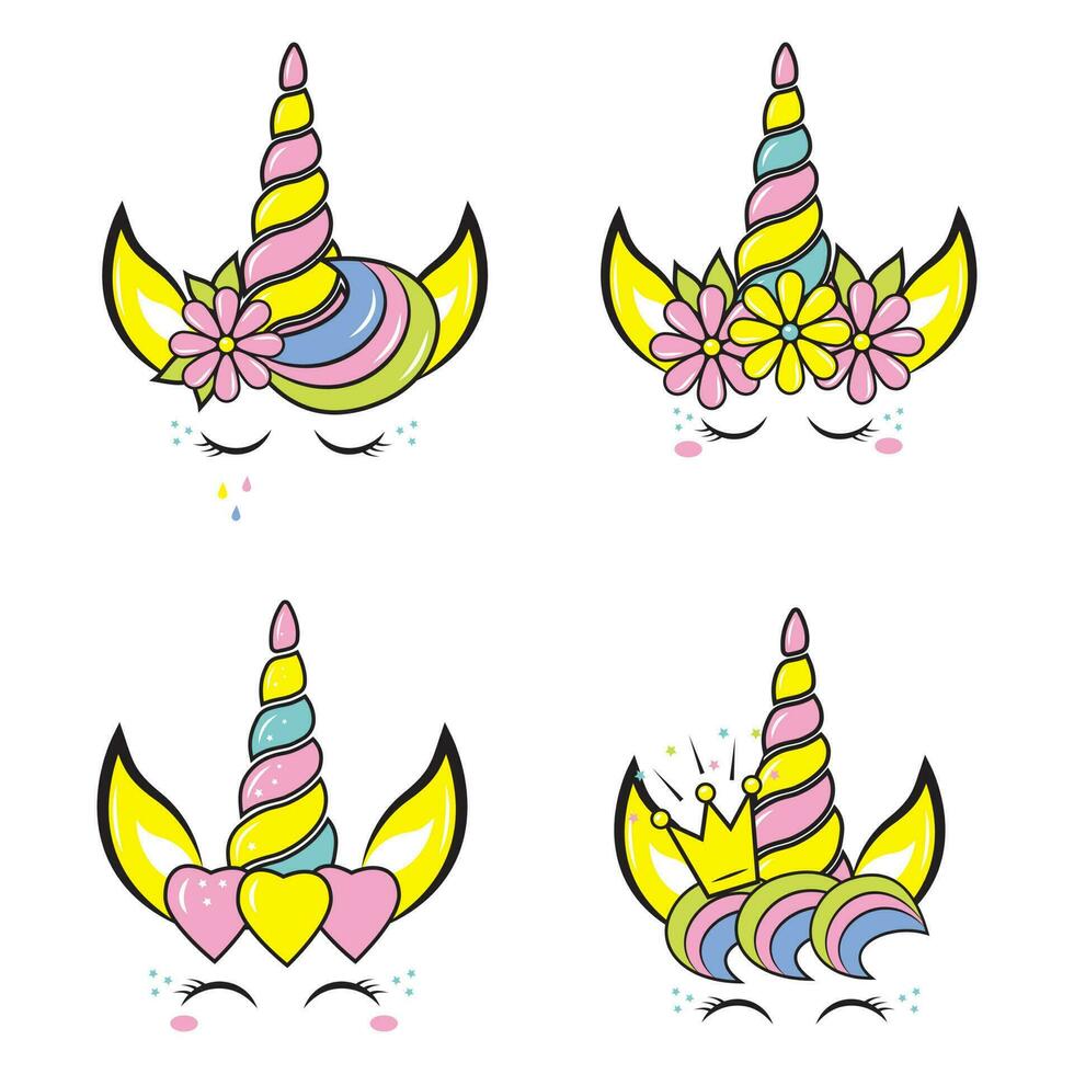 un' unicorno con un' arcobaleno corno e occhi. colore vettore illustrazione nel scarabocchio stile.