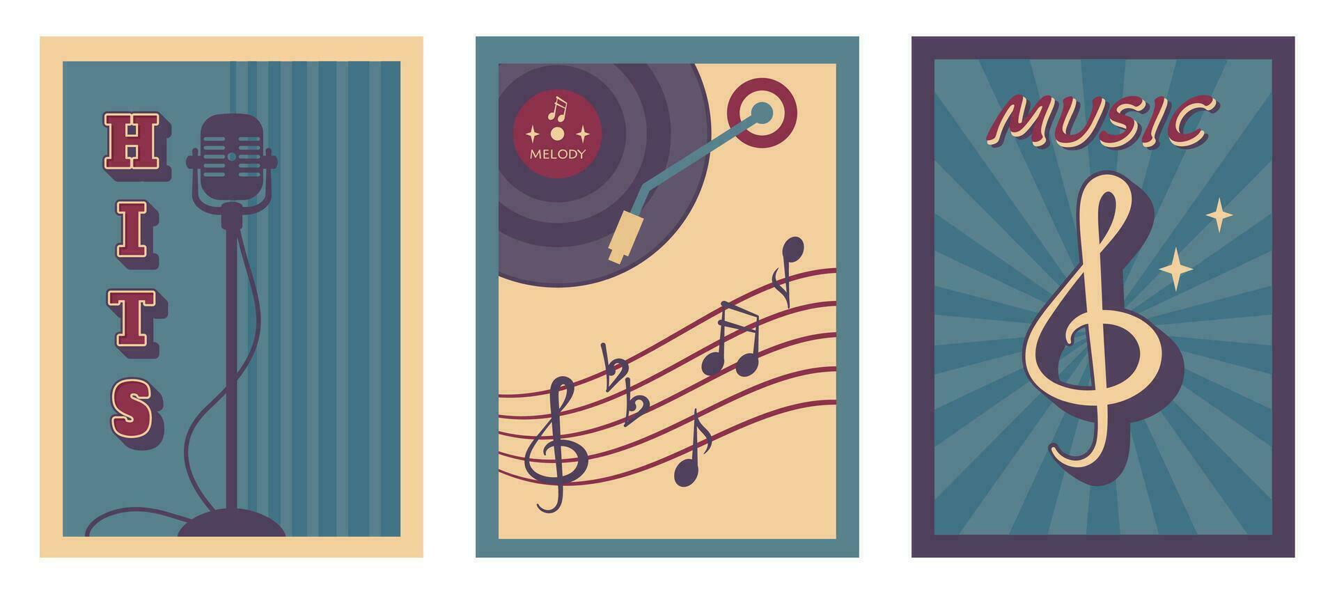 retrò musica manifesto. impostato di Vintage ▾ sfondo con musicale disco, Appunti, microfono, scritta. vettore illustrazione per striscione, volantino, cartello, discoteca festa, Festival, invito, pubblicità.