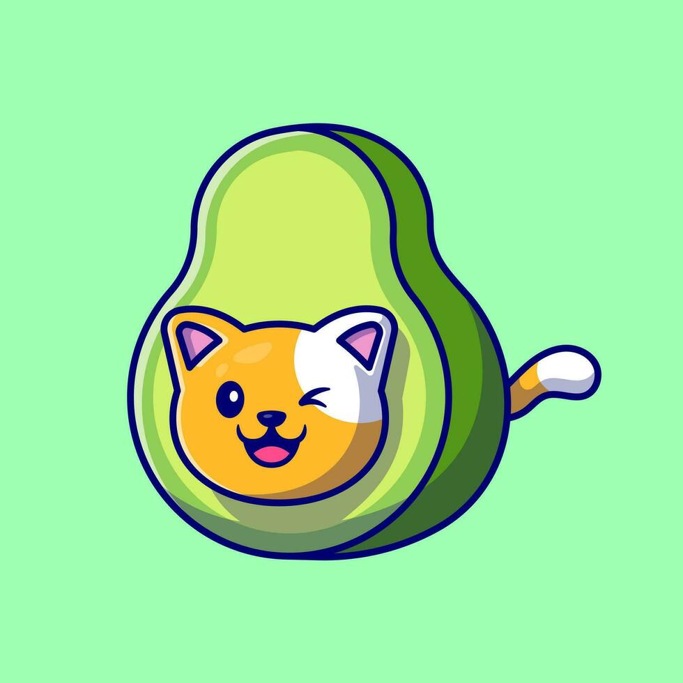 illustrazione dell'icona di vettore del fumetto dell'avocado del gatto sveglio. concetto di icona di cibo per animali isolato vettore premium. stile cartone animato piatto