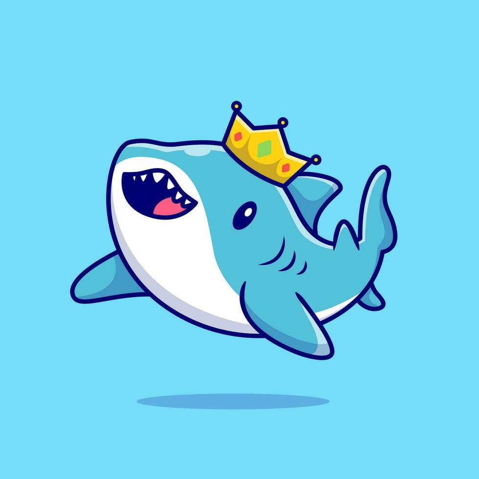 carino squalo nuoto con corona cartone animato vettore icona illustrazione. animale natura icona concetto isolato premio vettore. piatto cartone animato stile