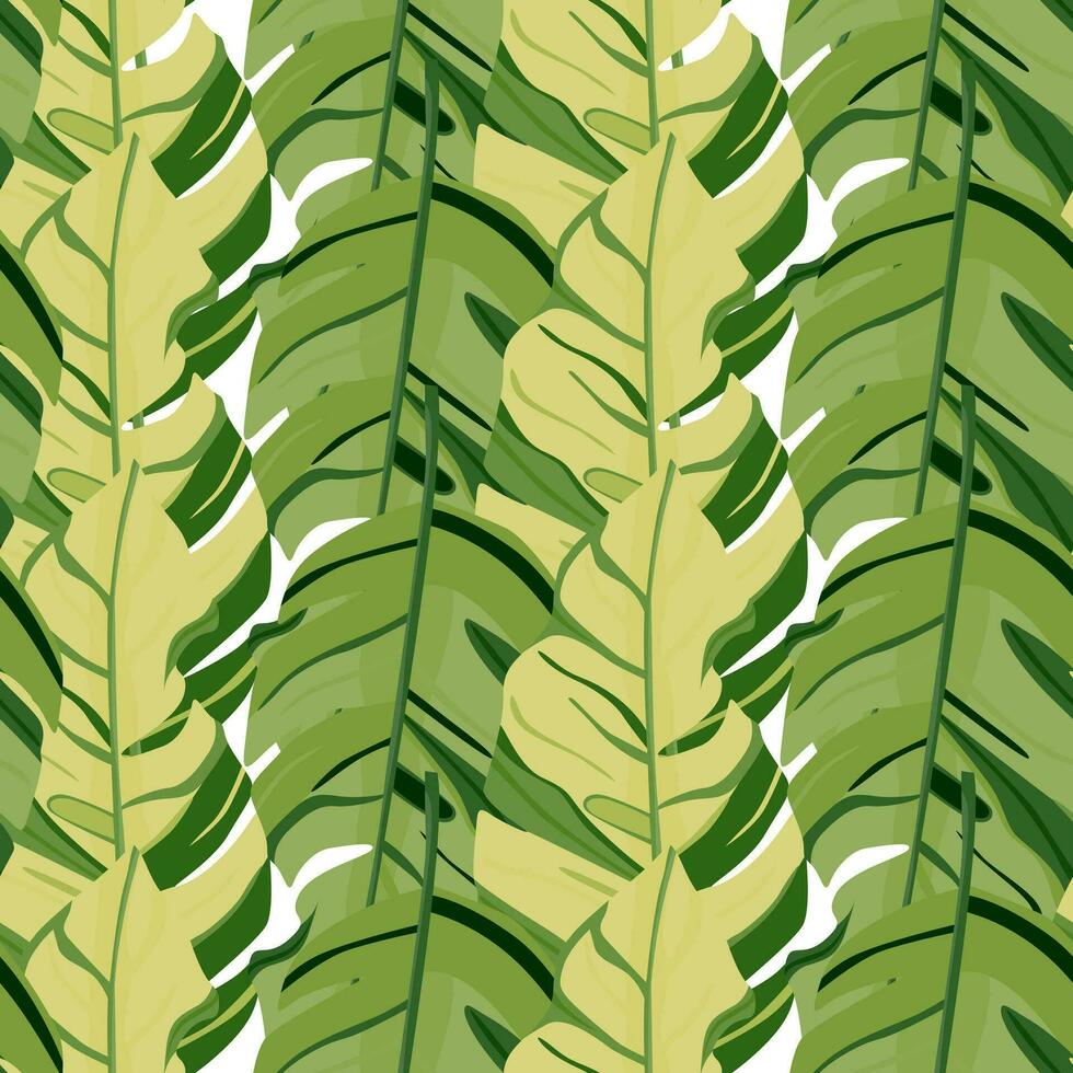 di ispirazione hawaiana modello. alla moda esotico, palma alberi e lussureggiante verdura sfondo. astratto fondale botanico giardino. vettore