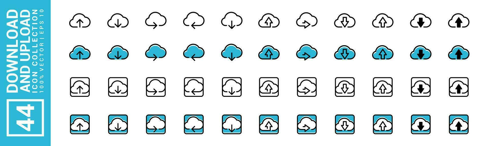 collezione icone di caricare e Scarica, dati, file, Internet, modificabile e ridimensionabile eps 10 vettore