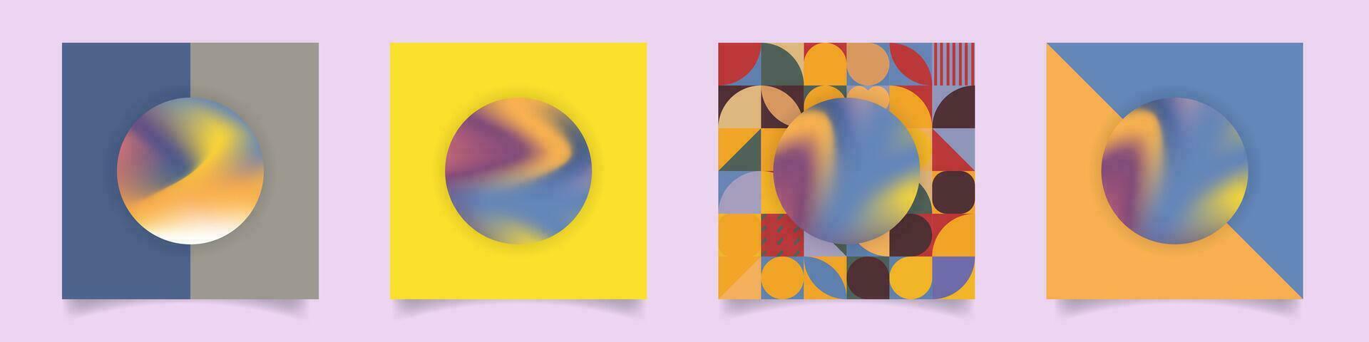 impostato di incisivo geometrico stile liquido pendenza astratto opere d'arte. colorato layout nel Banana giallo, rosato rosso, pallido arancia, e blu. vettore illustrazione. per disegni, copertine, manifesti, carte.