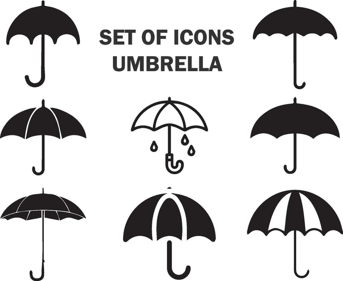 ombrello semplice icona impostare, vettore illustrazione, nero icona di ombrello, ombrello semplice simboli