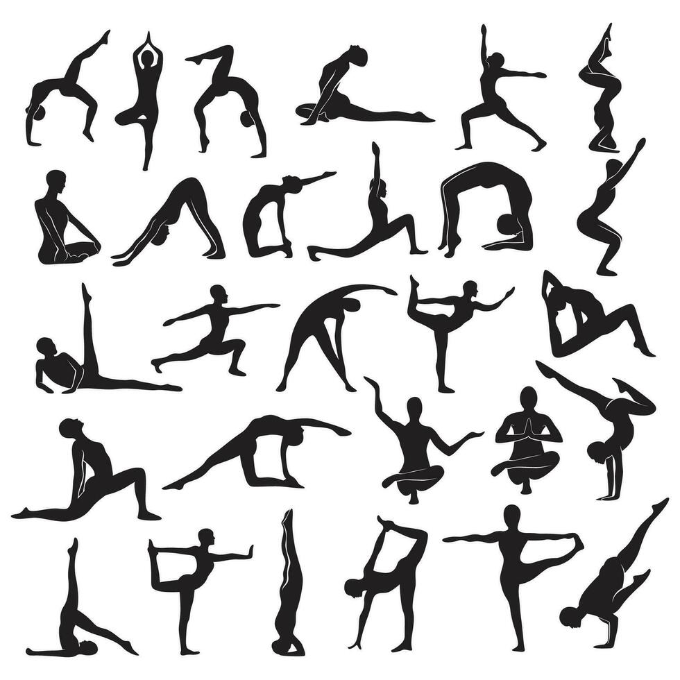 semplice yoga posa silhouette vettore fascio impostato