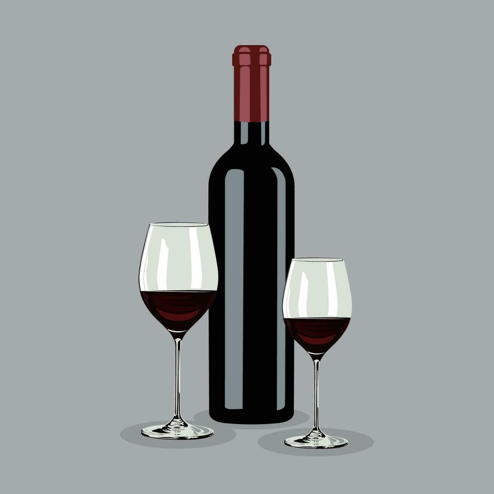 vettore illustrazione vino bottiglia e bicchiere