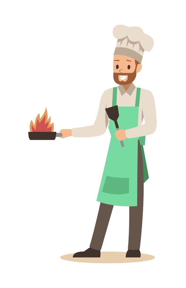 chef che cucina nel design del personaggio del ristorante vettore