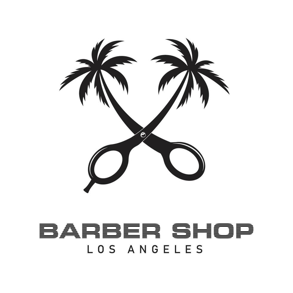 barbiere negozio retrò moderno logo. California vibrazioni. anni 80 stile synthwave retrò vettore grafico per marca identità