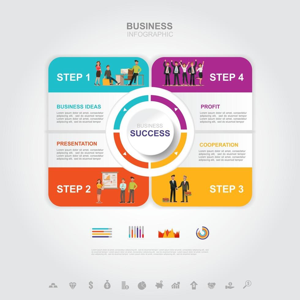 concetto di successo aziendale infografica aziendale con disegno vettoriale grafico