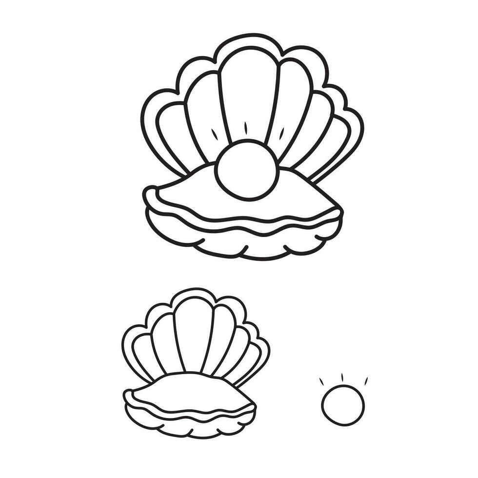mano disegnato bambini disegno cartone animato impostato di carino Aperto perla conchiglia vicino su vettore illustrazione isolato su bianca sfondo