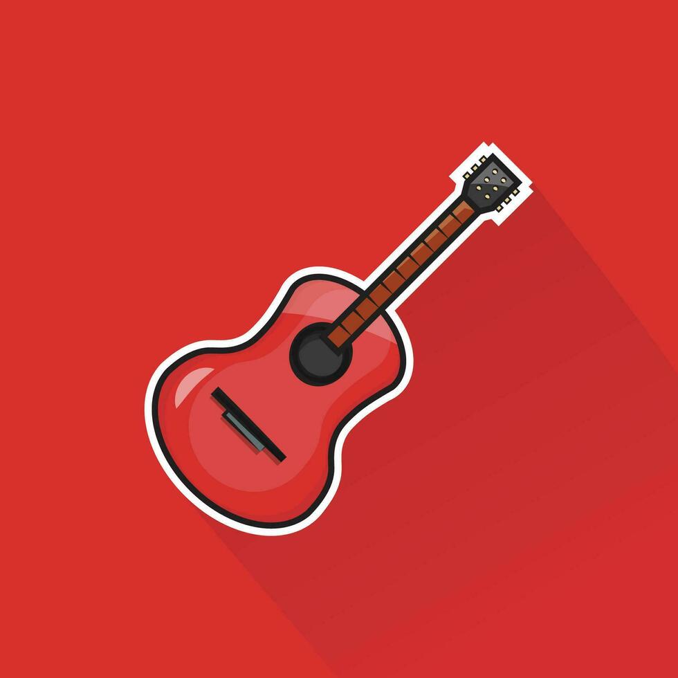 illustrazione vettore di rosso acustico chitarra nel piatto design