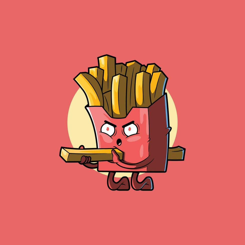 divertente francese patatine fritte pacchetto personaggio vettore illustrazione. cibo, divertente, immaginazione design concetto.