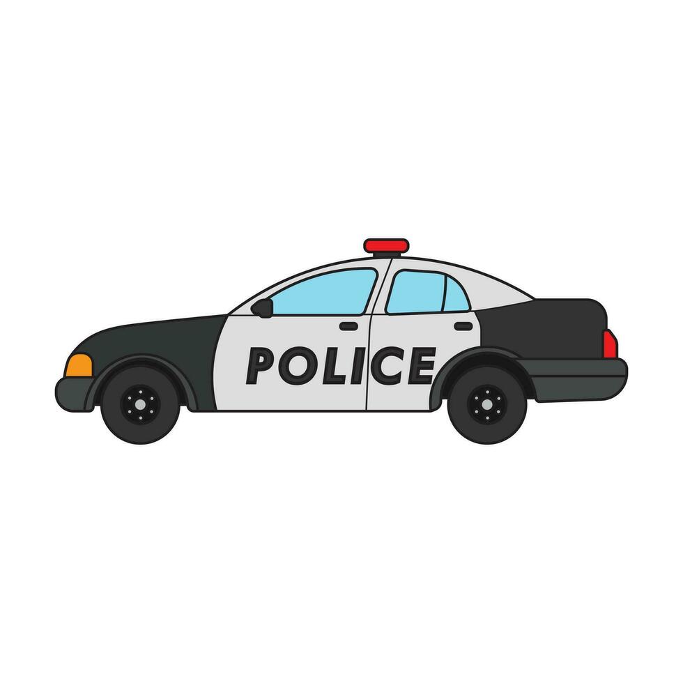 bambini disegno vettore illustrazione polizia auto lato Visualizza piatto cartone animato isolato