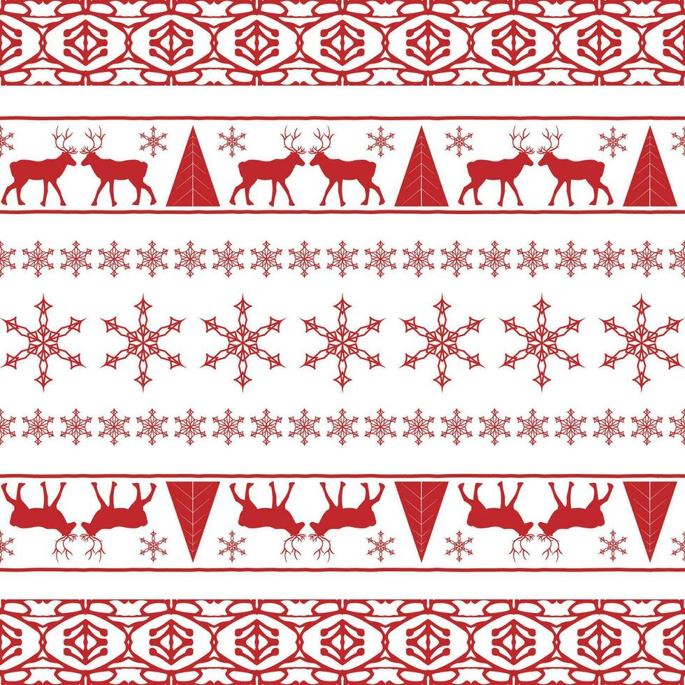 nuovo anno Natale modello con cervo e fiocchi di neve. bianco rosso senza soluzione di continuità modello vettore