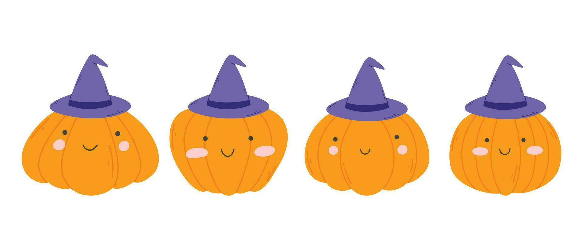 impostato di carino bambino zucche. collezione di carino Halloween zucche. vettore illustrazione. piatto stile.