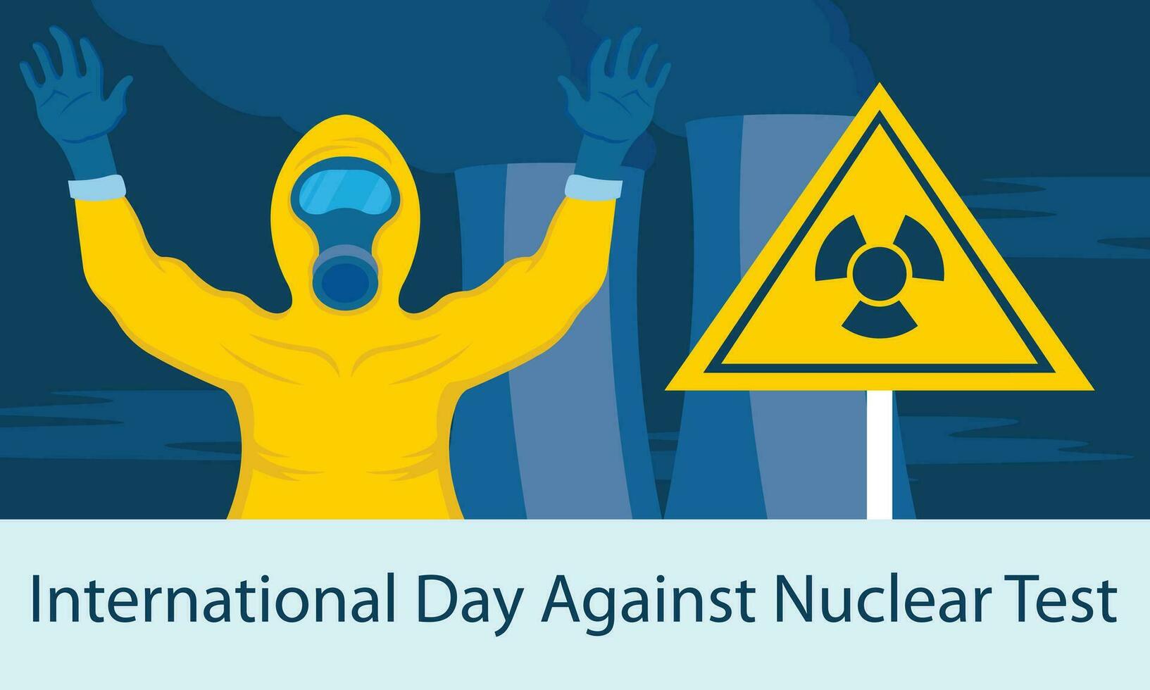 illustrazione vettore grafico di un' uomo nel nucleare armatura hanno dato il avvertimento, Perfetto per internazionale giorno, internazionale giorno contro nucleare test, celebrare, saluto carta, eccetera.