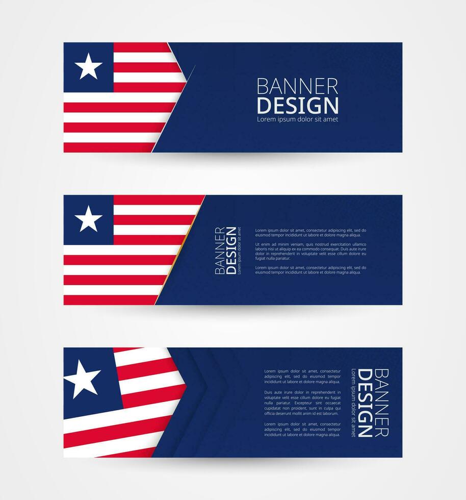 impostato di tre orizzontale banner con bandiera di Liberia. ragnatela bandiera design modello nel colore di Liberia bandiera. vettore