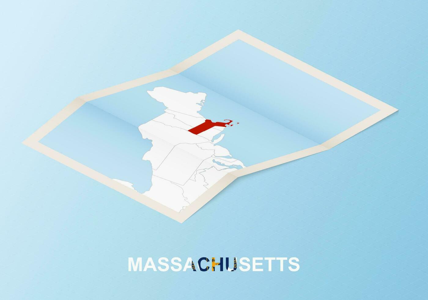 piegato carta carta geografica di Massachusetts con vicino paesi nel isometrico stile. vettore