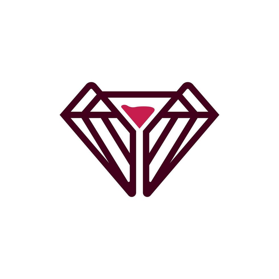 diamante e vino logo design concetto, diamante sagomato vino bicchiere logo, moderno elegante e minimalista logo design. vettore