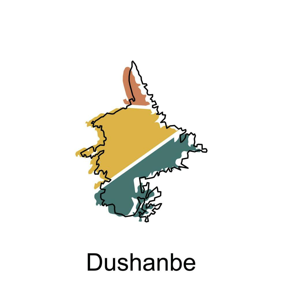 dushanbe carta geografica su bianca sfondo illustrazione design modello, carta geografica avere tutti Provincia e marchio il capitale città di tagikistan, logotipo elemento per modello. vettore