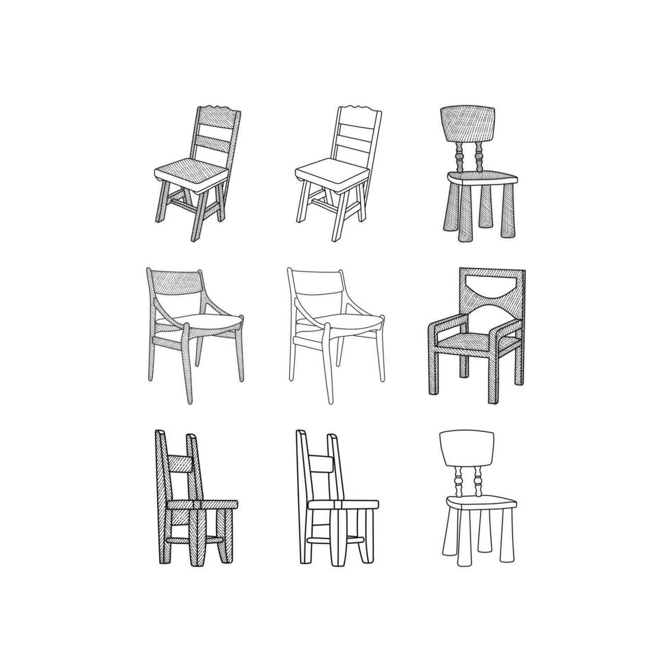 impostato di sedia linea semplice minimalista arredamento, astratto vettore e logo design o modello attività commerciale interno proprietà icona