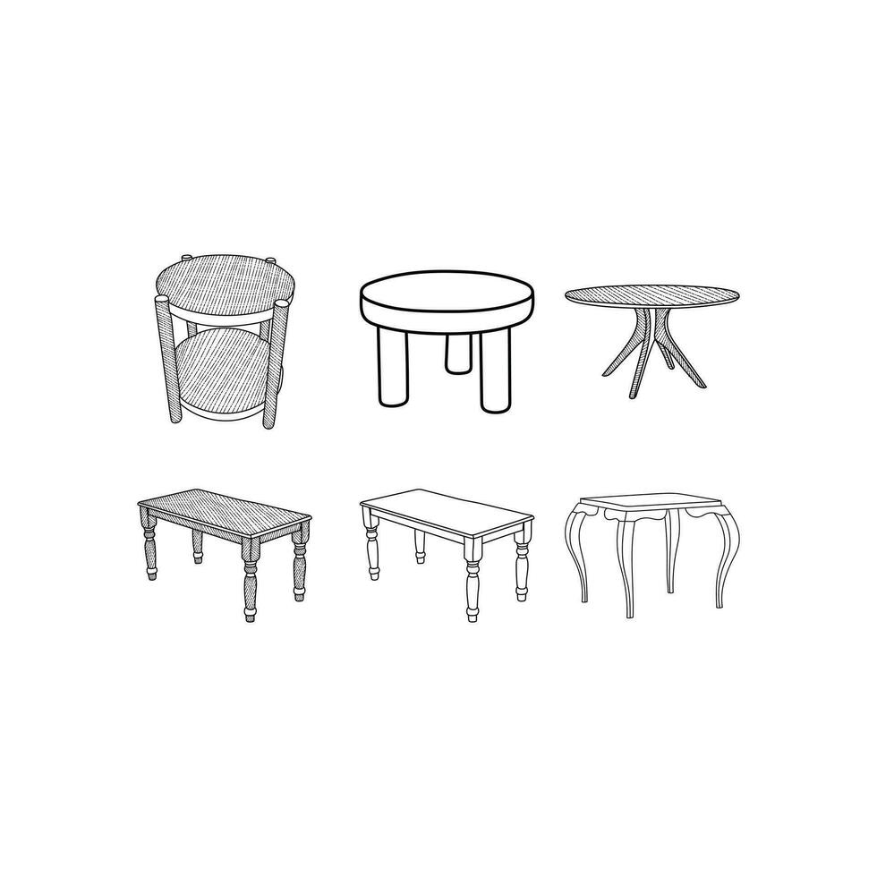 impostato di tavolo mobilia icona linea arte disegno, schema vettore design illustrazione modello, adatto per il tuo azienda