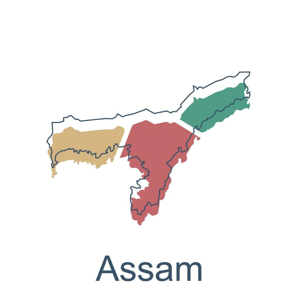 carta geografica di assam colorato illustrazione disegno, elemento grafico illustrazione modello vettore