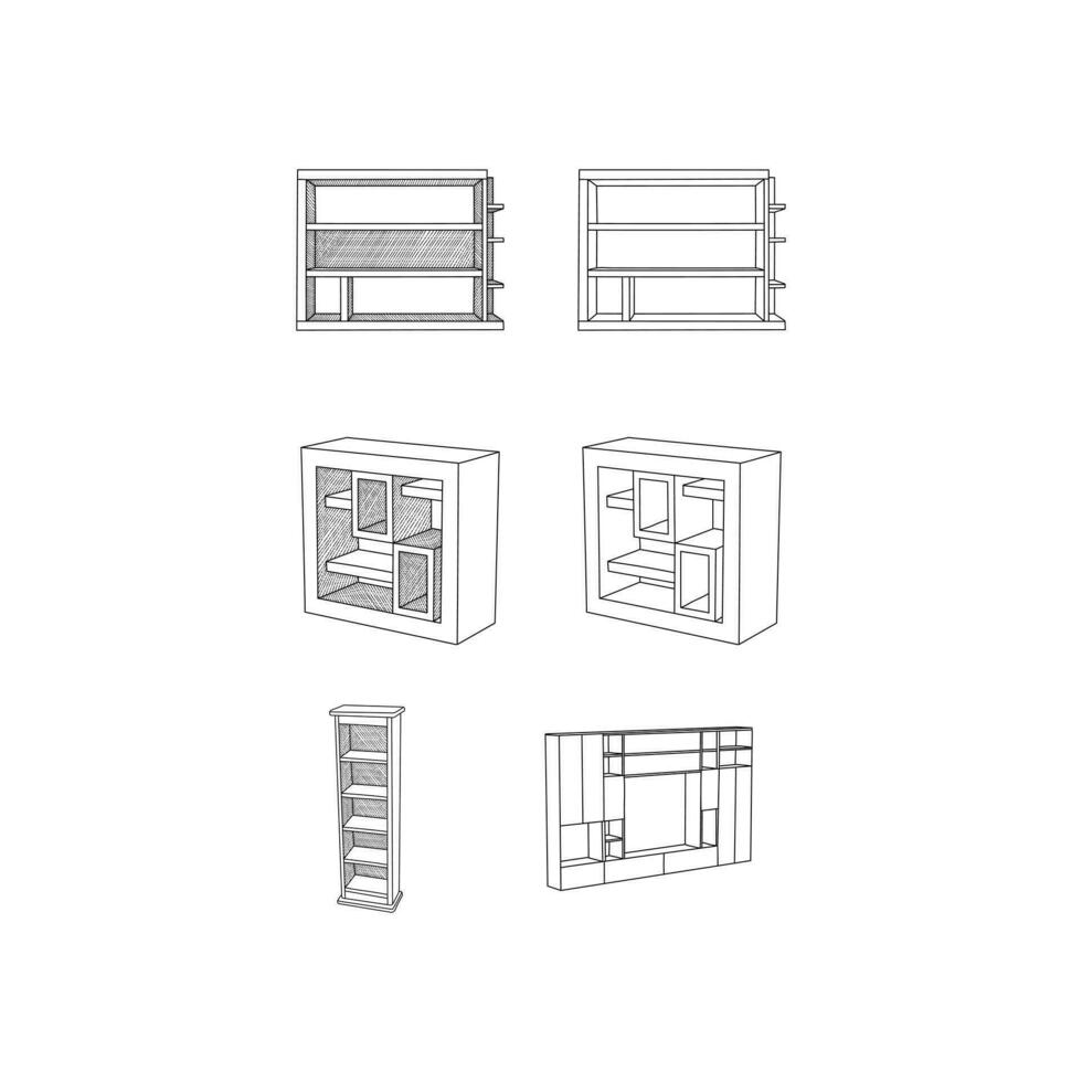 impostato di mensola mobilia icona minimalista linea arte disegno, schema vettore design illustrazione modello