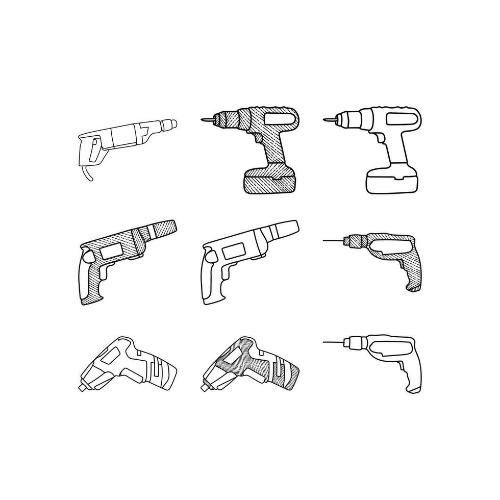 impostato di trapano attrezzo attrezzatura per lavoratore, icona design illustrazione modello vettore, adatto per il tuo azienda vettore