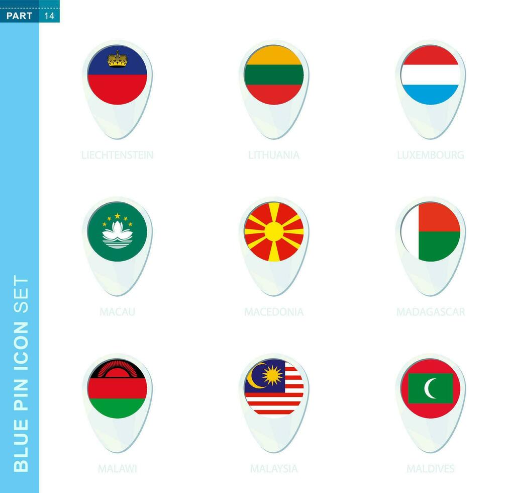 perno bandiera impostare, carta geografica Posizione icona nel blu colori vettore