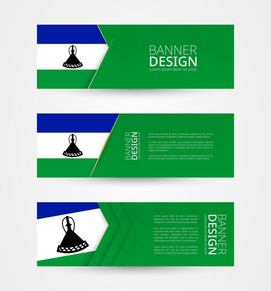 impostato di tre orizzontale banner con bandiera di lesotho. ragnatela bandiera design modello nel colore di Lesoto bandiera. vettore