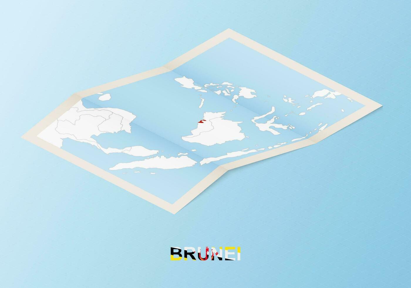 piegato carta carta geografica di brunei con vicino paesi nel isometrico stile. vettore