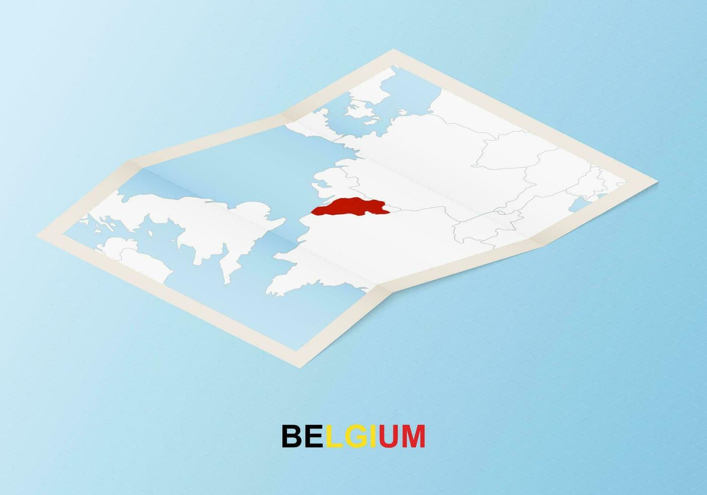 piegato carta carta geografica di Belgio con vicino paesi nel isometrico stile. vettore