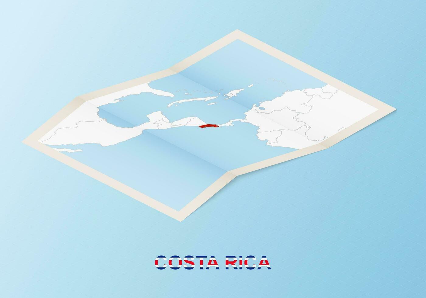 piegato carta carta geografica di costa rica con vicino paesi nel isometrico stile. vettore