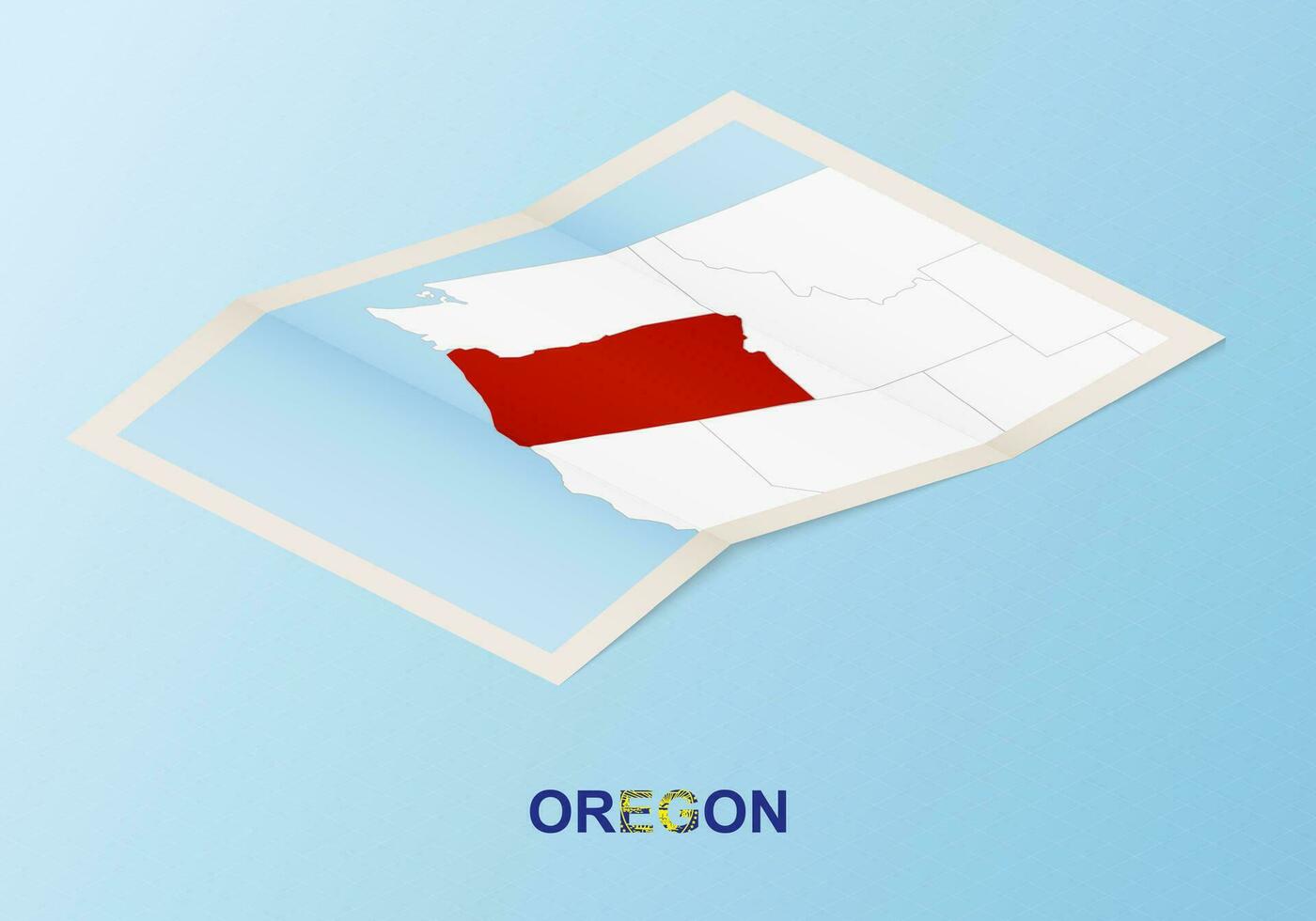 piegato carta carta geografica di Oregon con vicino paesi nel isometrico stile. vettore