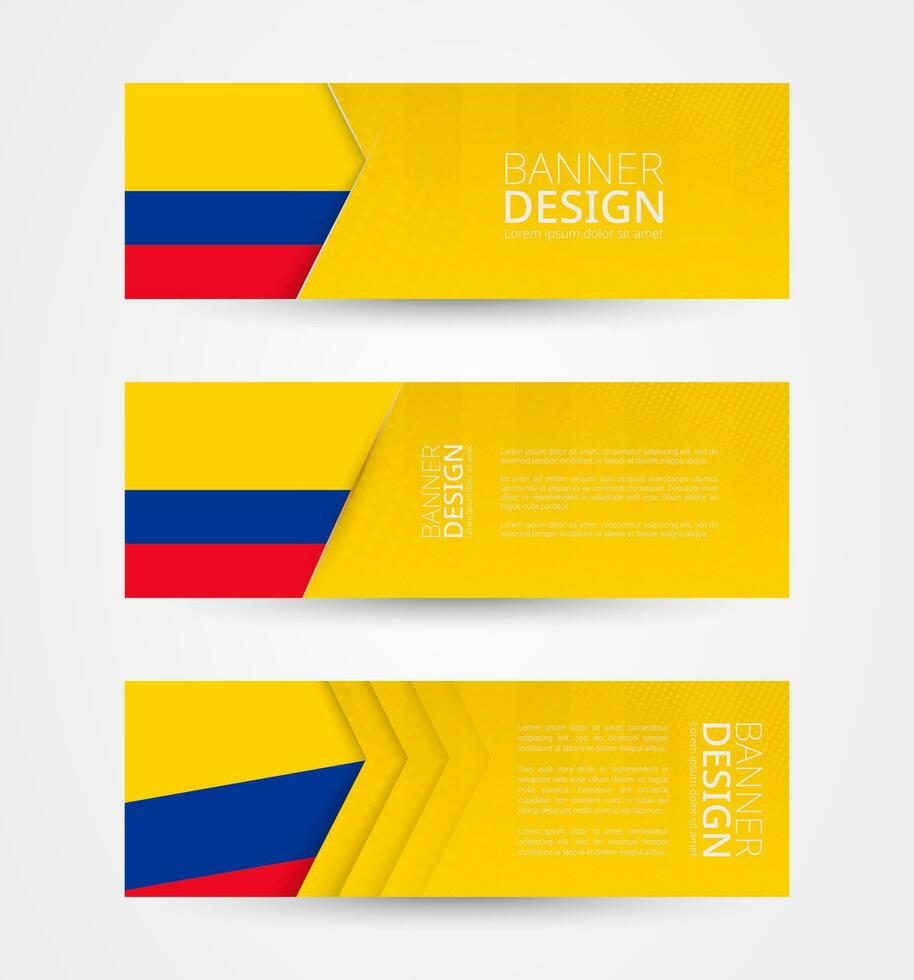 impostato di tre orizzontale banner con bandiera di Colombia. ragnatela bandiera design modello nel colore di Colombia bandiera. vettore