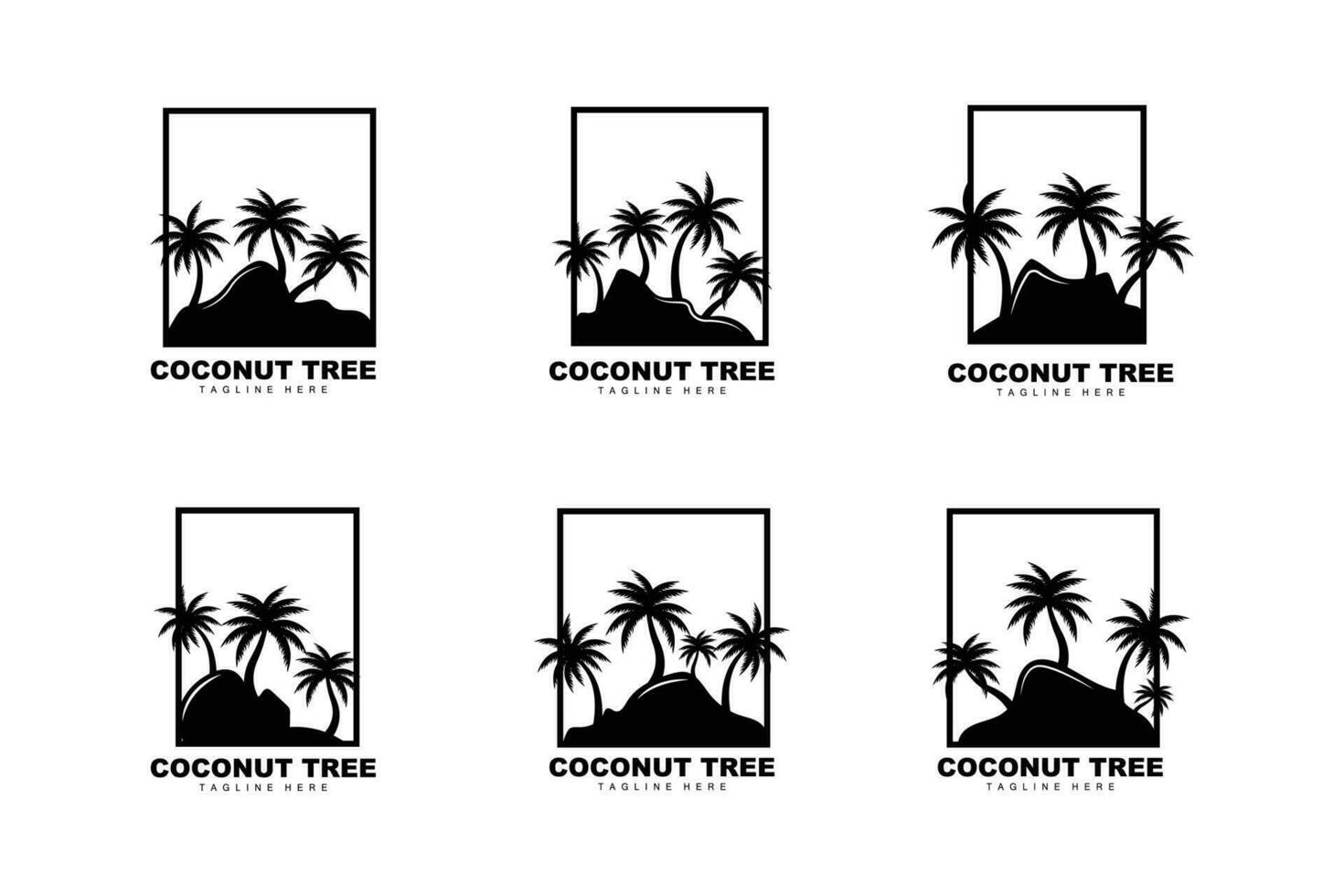 Noce di cocco albero logo, palma albero tramonto spiaggia vettore, elegante minimalista semplice disegno, simbolo modello icona vettore