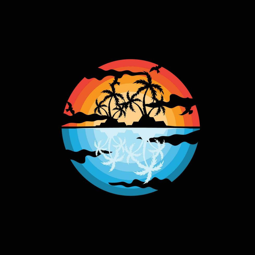 tramonto logo, sole vettore, spiaggia naturale scenario, minimalista design marca illustrazione vettore