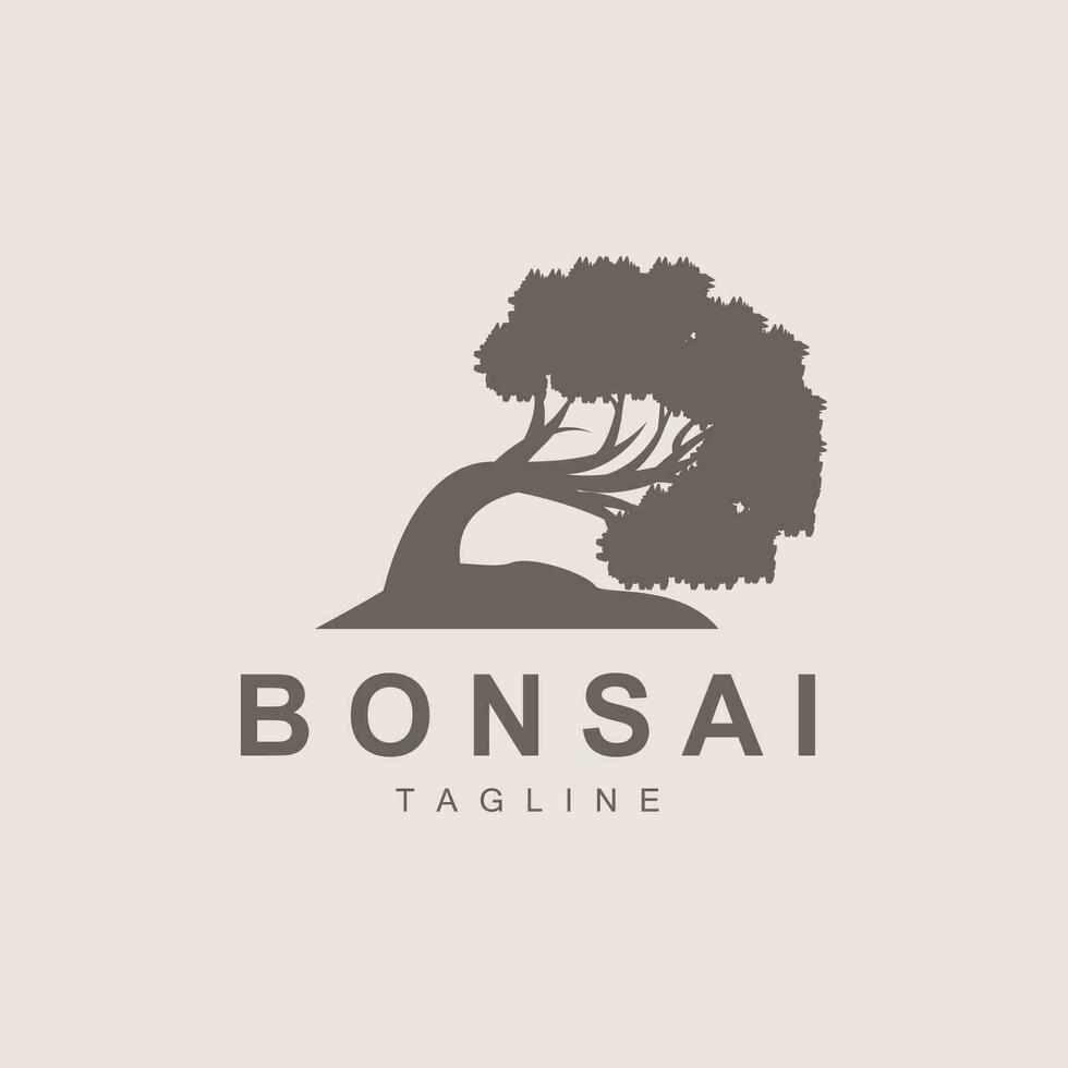 Bonsai albero logo. semplice minimalista silhouette disegno, pianta vettore, icona illustrazione elemento vettore