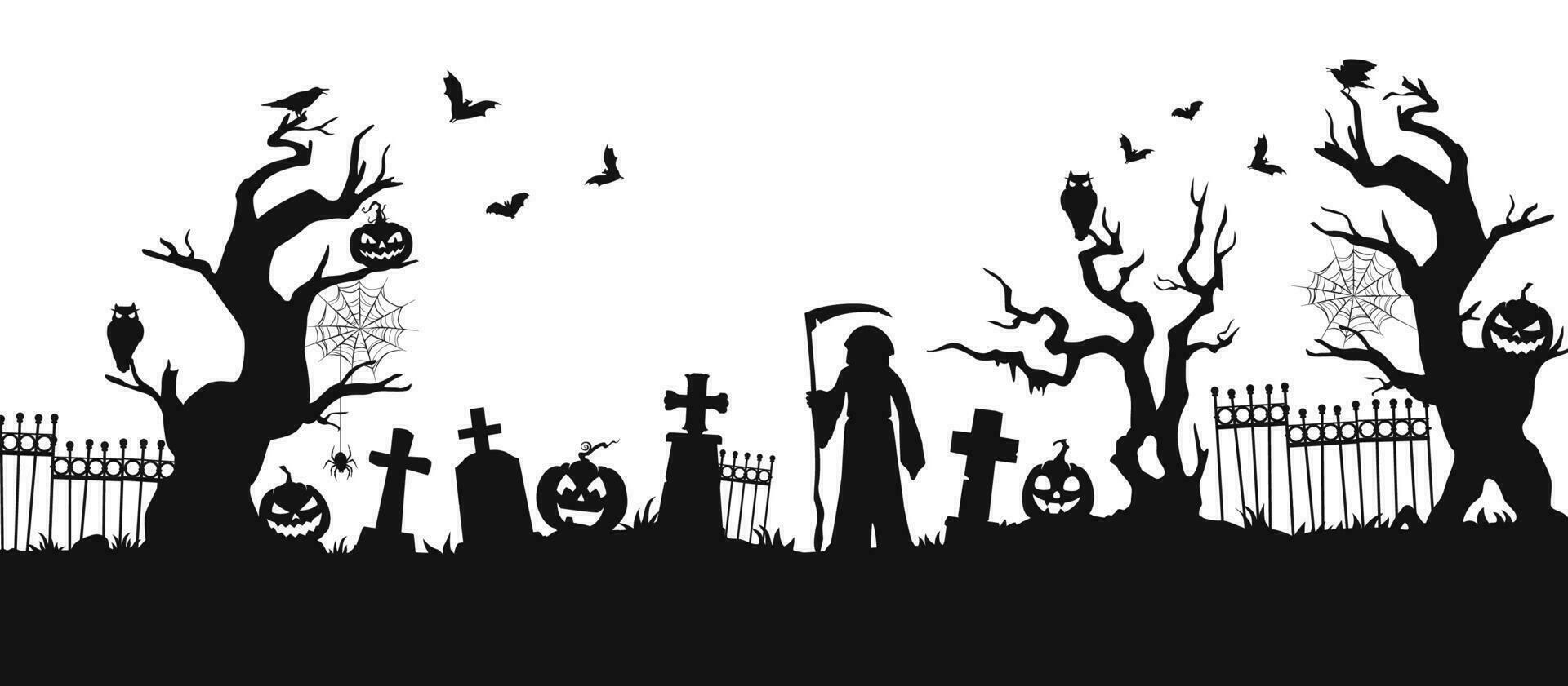 Halloween cimitero sagome. raccapricciante necropoli vettore