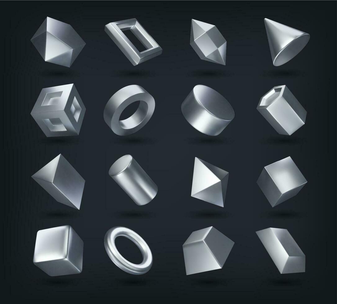 realistico 3d argento matematica geometrico forme impostato vettore